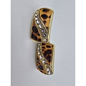 Leopard Print Clip-On Earrings Gold Tone Rhinestone Fashion Jewelry